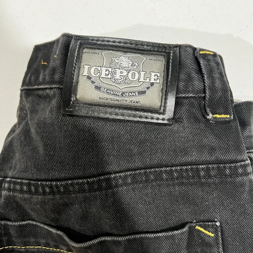 Vintage Y2K Ice Pole Jean Shorts Embroidered Mens 32 Baggy Wide Leg JNCO Style